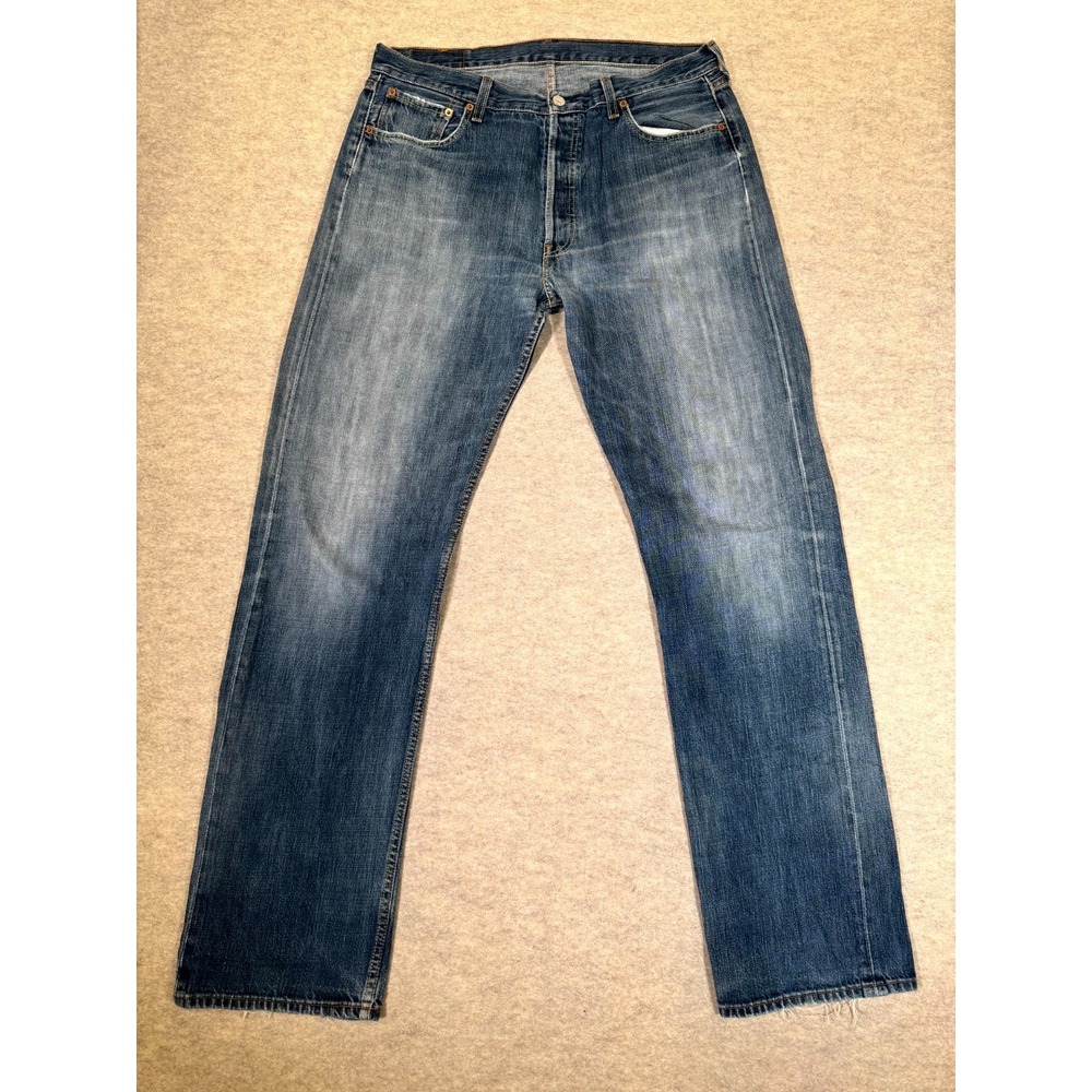 Levis 501 Original Fit Jeans Mens 36x36 Blue Denim Cotton Mid Rise Straight Leg